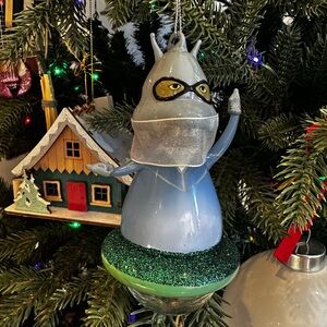 West Elm Festive Blue and Green Glass Ornament